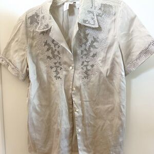 DKNY Beautiful Light Greyish Embroidered Blouse
